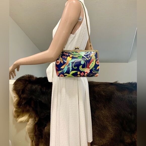 Handsewn Genuine Leather Floral Printed, Kisslock Clutch/Crossbody/Evening bag